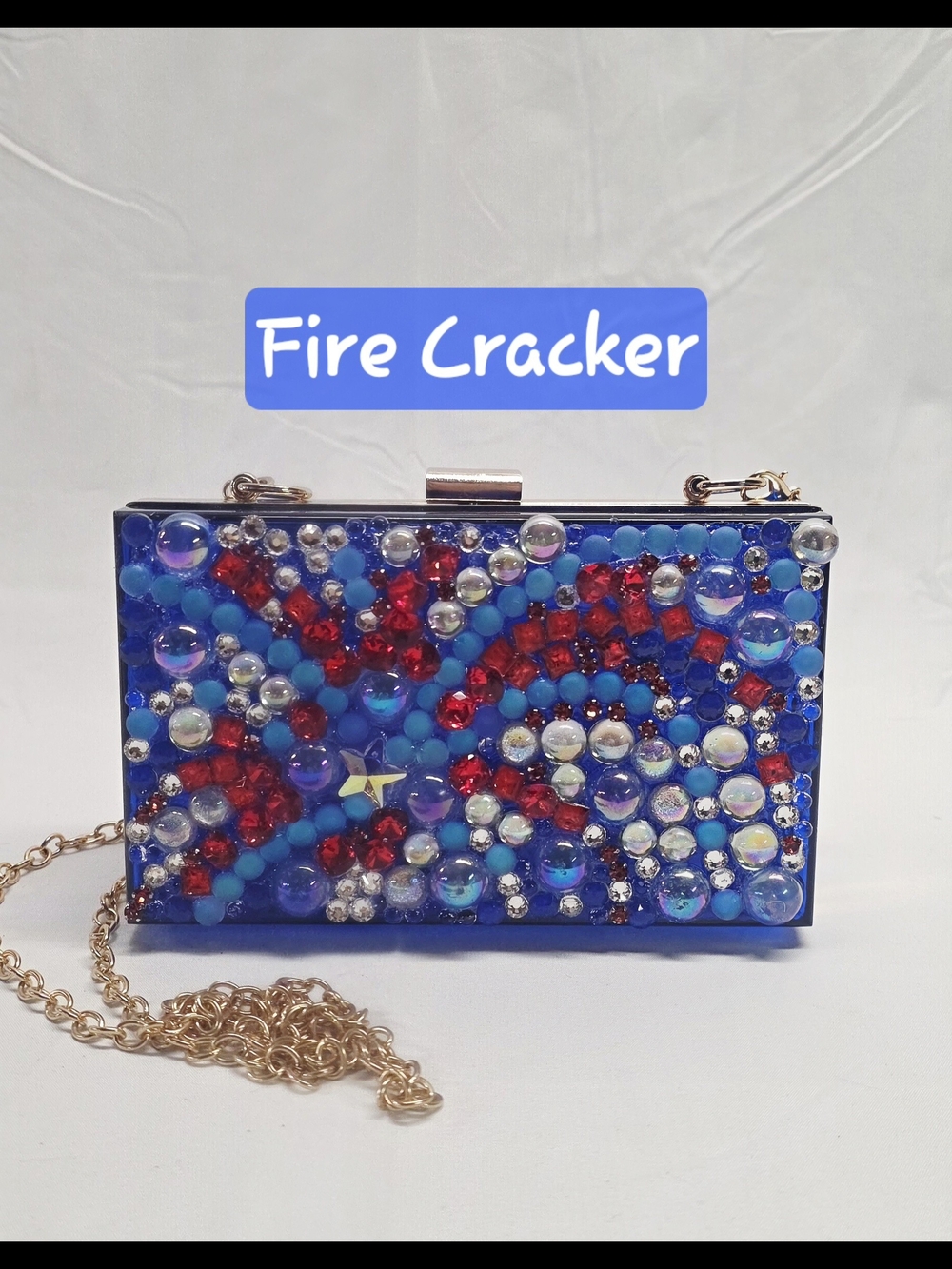 Handmade Pearl Chaos Blue Transparent Acrylic Clutch - Fire Cracker